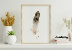 Image of a feather watercolor painting by Shayna Larsen, originals & prints available