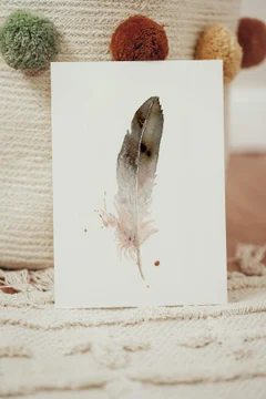 Image of a feather watercolor painting by Shayna Larsen, originals & prints available