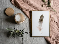 Image of a feather watercolor painting by Shayna Larsen, originals & prints available