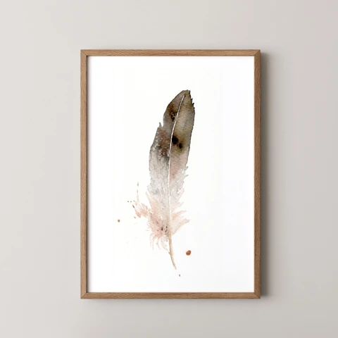 Image of a feather watercolor painting by Shayna Larsen, originals & prints available