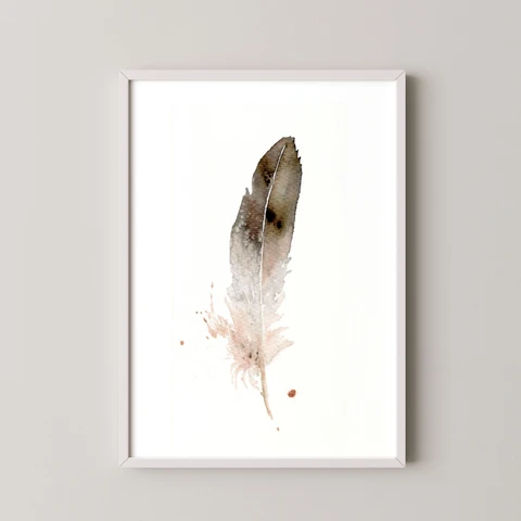 Image of a feather watercolor painting by Shayna Larsen, originals & prints available