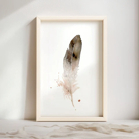 Image of a feather watercolor painting by Shayna Larsen, originals & prints available