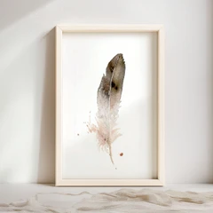 Image of a feather watercolor painting by Shayna Larsen, originals & prints available