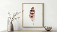 Image of a feather watercolor painting by Shayna Larsen, originals & prints available