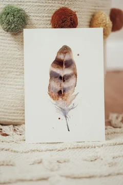 Image of a feather watercolor painting by Shayna Larsen, originals & prints available