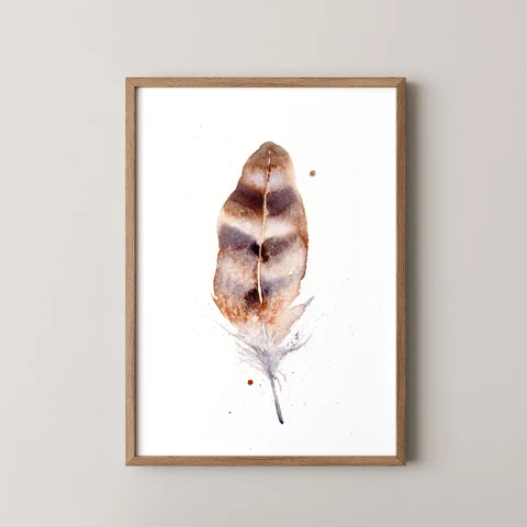 Image of a feather watercolor painting by Shayna Larsen, originals & prints available