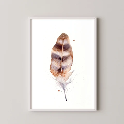 Image of a feather watercolor painting by Shayna Larsen, originals & prints available