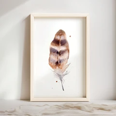 Image of a feather watercolor painting by Shayna Larsen, originals & prints available