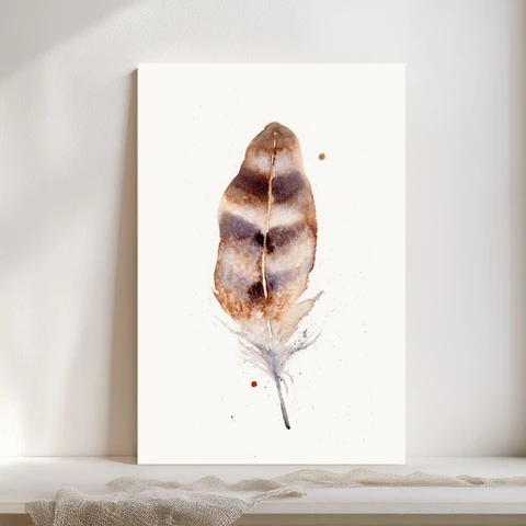 Image of a feather watercolor painting by Shayna Larsen, originals & prints available