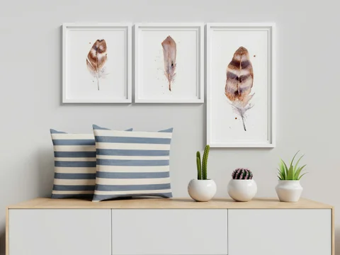 Image of a feather watercolor painting by Shayna Larsen, originals & prints available