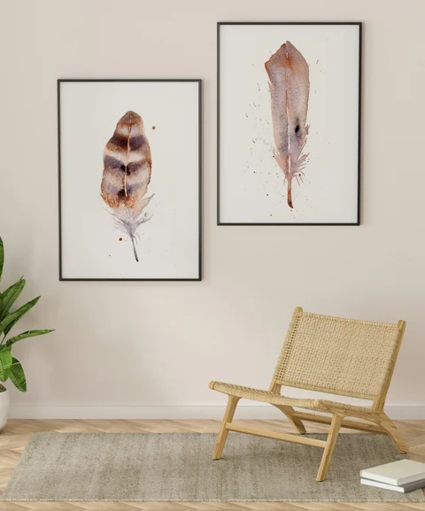Image of a feather watercolor painting by Shayna Larsen, originals & prints available