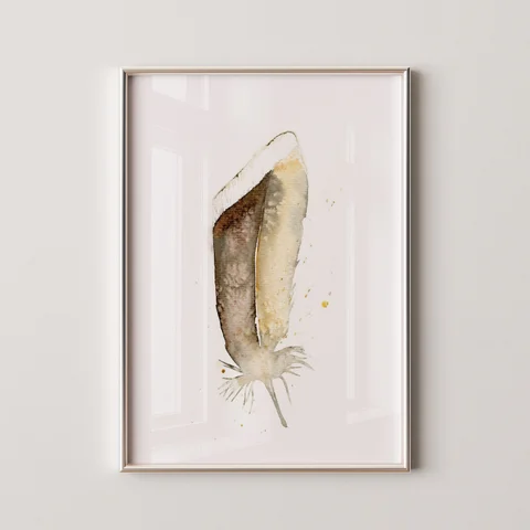 Image of a feather watercolor painting by Shayna Larsen, originals & prints available