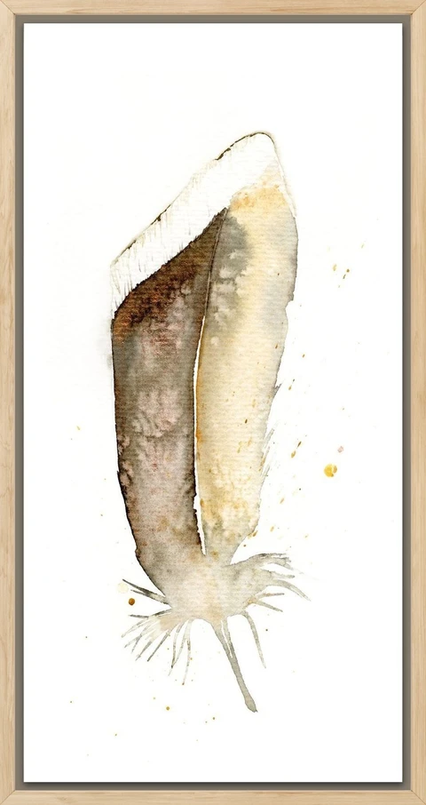 Image of a feather watercolor painting by Shayna Larsen, originals & prints available