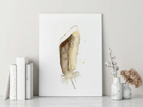 Image of a feather watercolor painting by Shayna Larsen, originals & prints available