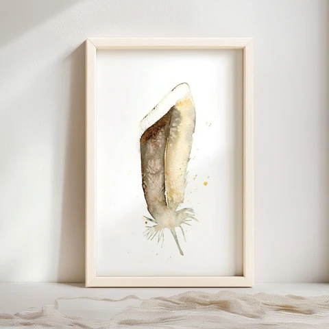 Image of a feather watercolor painting by Shayna Larsen, originals & prints available