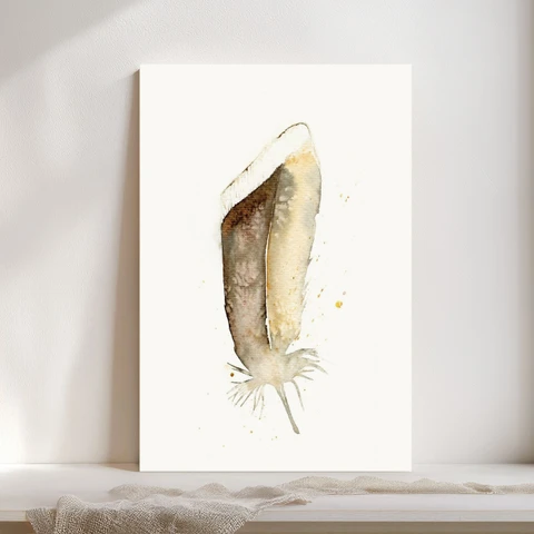 Image of a feather watercolor painting by Shayna Larsen, originals & prints available
