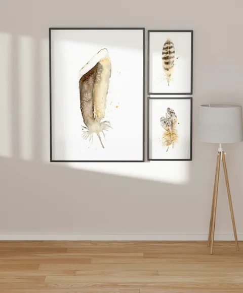 Image of a feather watercolor painting by Shayna Larsen, originals & prints available