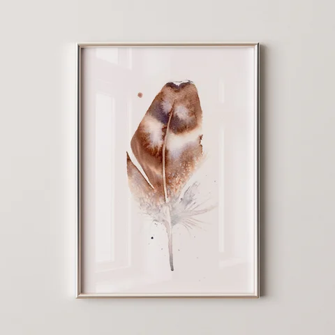 Image of a feather watercolor painting by Shayna Larsen, originals & prints available