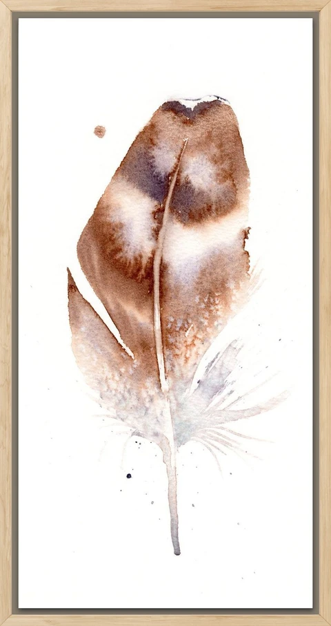Image of a feather watercolor painting by Shayna Larsen, originals & prints available