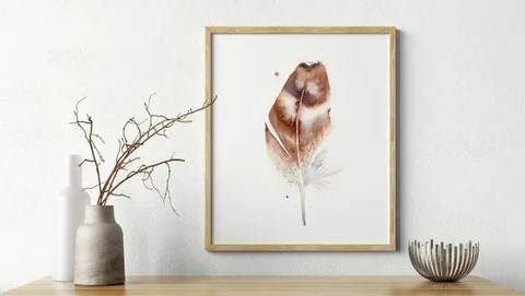 Image of a feather watercolor painting by Shayna Larsen, originals & prints available