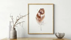 Image of a feather watercolor painting by Shayna Larsen, originals & prints available