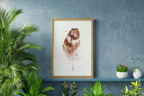 Image of a feather watercolor painting by Shayna Larsen, originals & prints available