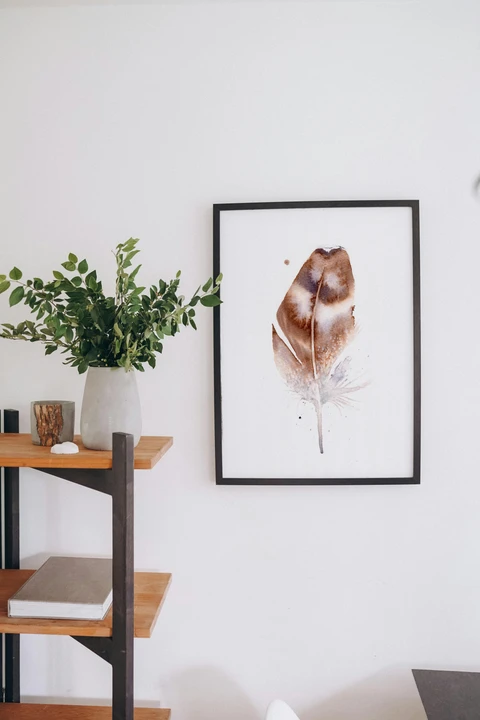 Image of a feather watercolor painting by Shayna Larsen, originals & prints available