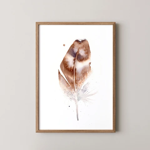 Image of a feather watercolor painting by Shayna Larsen, originals & prints available