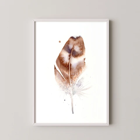 Image of a feather watercolor painting by Shayna Larsen, originals & prints available