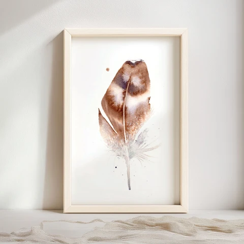 Image of a feather watercolor painting by Shayna Larsen, originals & prints available