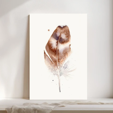 Image of a feather watercolor painting by Shayna Larsen, originals & prints available
