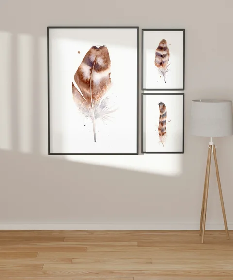 Image of a feather watercolor painting by Shayna Larsen, originals & prints available