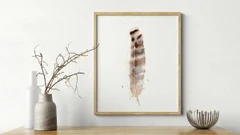 Image of a feather watercolor painting by Shayna Larsen, originals & prints available