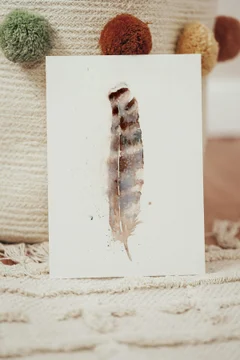 Image of a feather watercolor painting by Shayna Larsen, originals & prints available