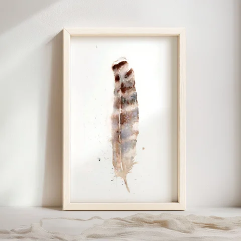 Image of a feather watercolor painting by Shayna Larsen, originals & prints available
