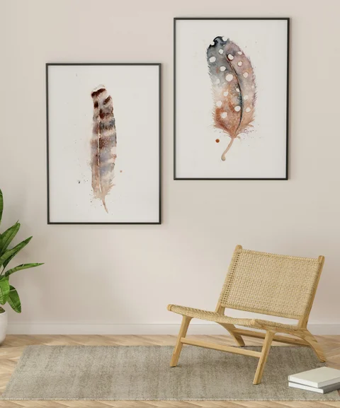 Image of a feather watercolor painting by Shayna Larsen, originals & prints available