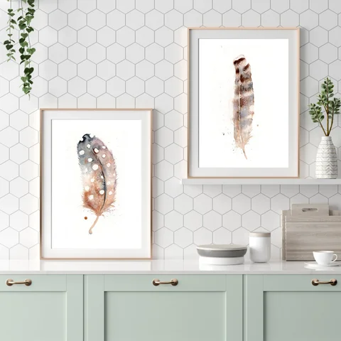 Image of a feather watercolor painting by Shayna Larsen, originals & prints available