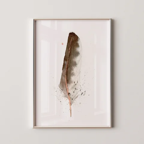 Image of a feather watercolor painting by Shayna Larsen, originals & prints available