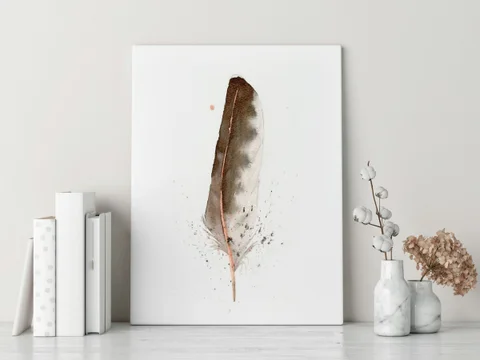 Image of a feather watercolor painting by Shayna Larsen, originals & prints available