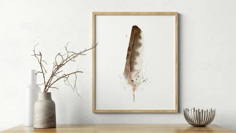 Image of a feather watercolor painting by Shayna Larsen, originals & prints available