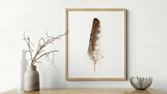 Image of a feather watercolor painting by Shayna Larsen, originals & prints available