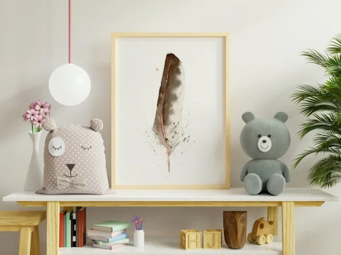 Image of a feather watercolor painting by Shayna Larsen, originals & prints available