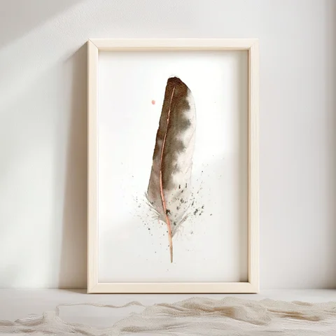 Image of a feather watercolor painting by Shayna Larsen, originals & prints available