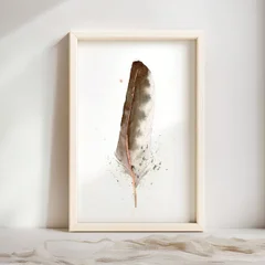 Image of a feather watercolor painting by Shayna Larsen, originals & prints available