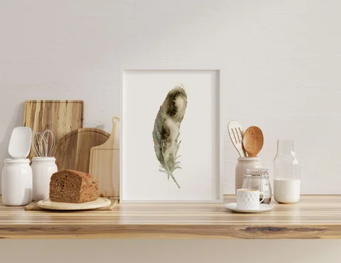 Image of a feather watercolor painting by Shayna Larsen, originals & prints available