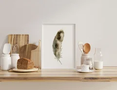 Image of a feather watercolor painting by Shayna Larsen, originals & prints available