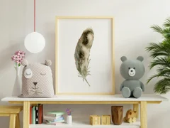 Image of a feather watercolor painting by Shayna Larsen, originals & prints available