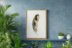 Image of a feather watercolor painting by Shayna Larsen, originals & prints available