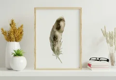 Image of a feather watercolor painting by Shayna Larsen, originals & prints available