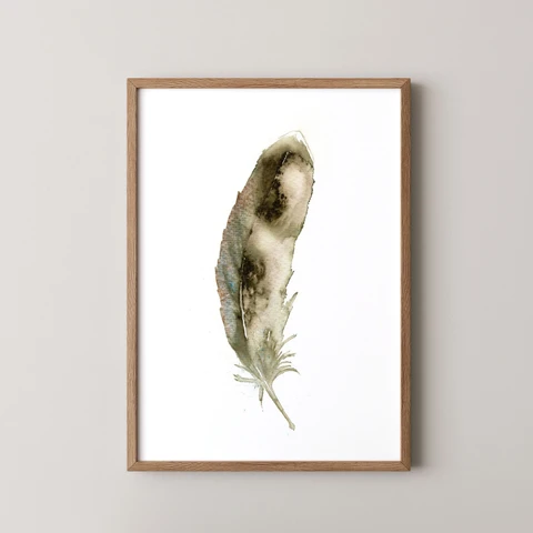 Image of a feather watercolor painting by Shayna Larsen, originals & prints available